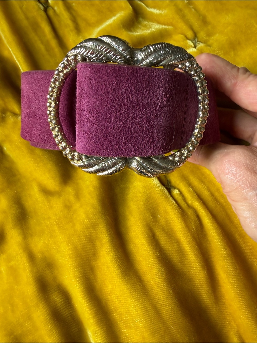 Sezane Plum Suede Belt with Twisted Gold-Tone Buckle - Picture 3 of 7
